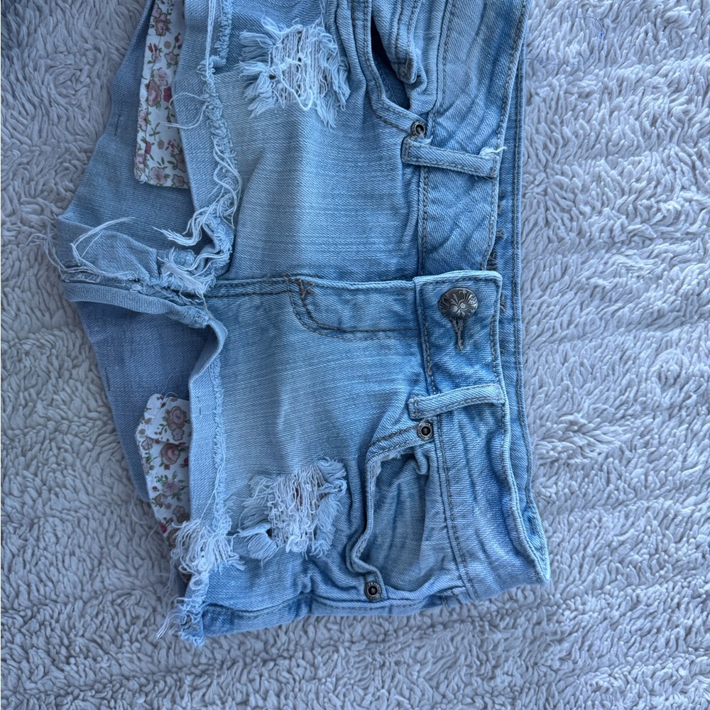 Casual Light Blue Distressed Jean Shorts